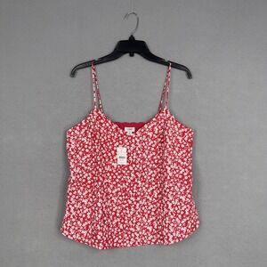 J Crew Shirt Womens 10 Red White Ditsy Floral Cami Lined Spaghetti Strap NWT